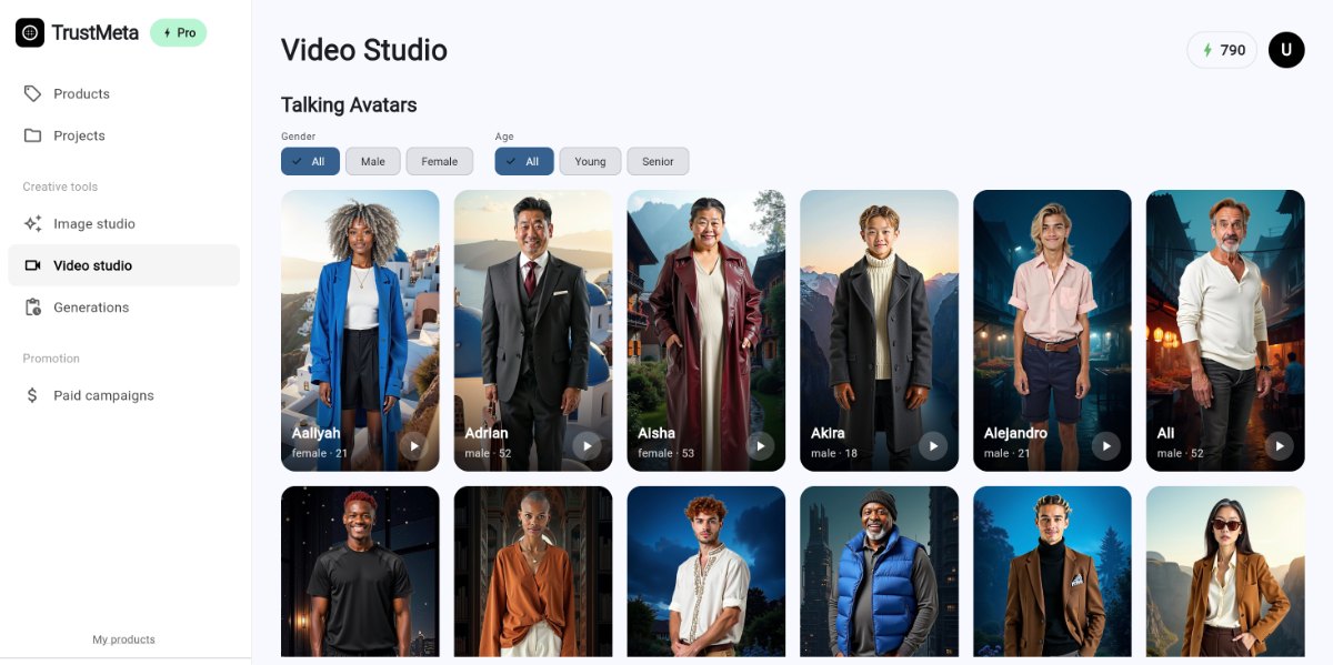 Trustmeta Video Studio talking avatars